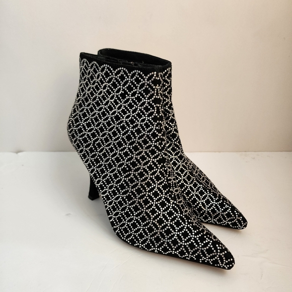 Jeffrey Campbell Brillo Size 9 Black Leather Crystal Ankle Bootie - Picture 3 of 9